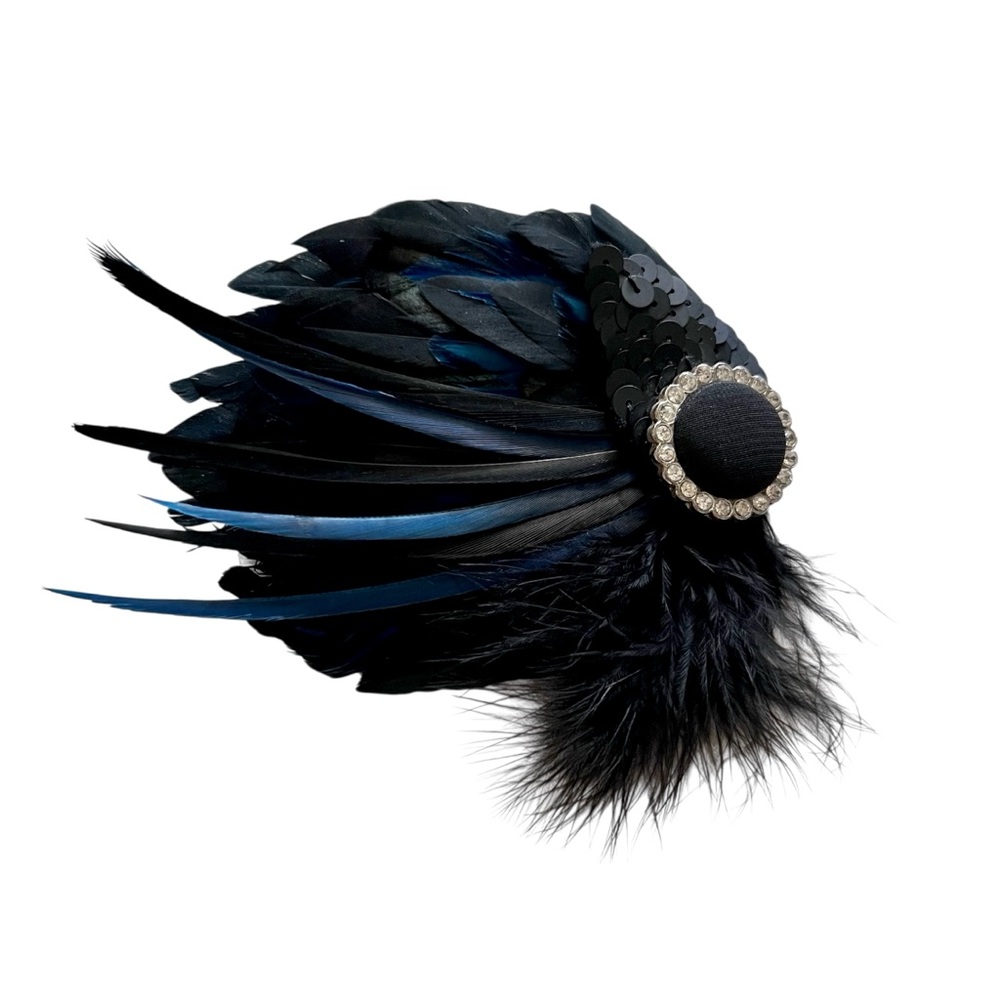 FEATHER FASCINATOR TEA PARTY BLUE AND BLACK HAIR ACCESSORY